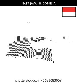 Visão detalhada do mapa de Java Oriental e design da bandeira nacional