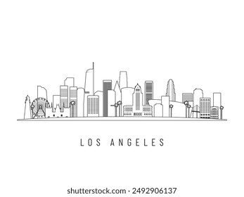 Ilustración vectorial detallada del horizonte de Los Ángeles. Edificios de Los Ángeles en estilo line art, perfectos para diseños modernos.