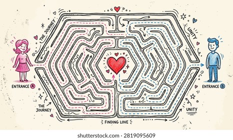 Detailed love themed labyrinth for relationship metaphors.