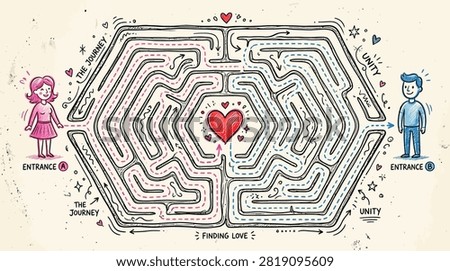 Detailed love themed labyrinth for relationship metaphors.