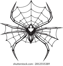 Detailed macro of a spider on its web.