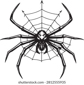 Detailed macro of a spider on its web.