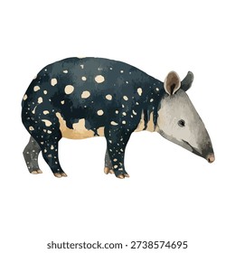 Detailed Malayan tapir vector illustration, perfect for educational content, wildlife projects, or children's designs. Exotic animal graphic.