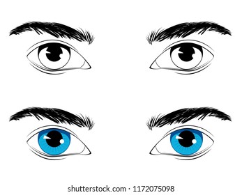 Detailed male eyes with eyebrows on white background.