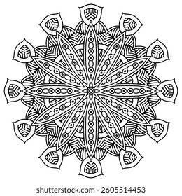 Detailed Mandala with Beautiful Swirls for Mindful Coloring