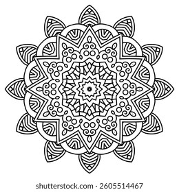 Detailed Mandala with Beautiful Swirls for Mindful Coloring