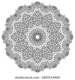 Detailed Mandala with Beautiful Swirls for Mindful Coloring