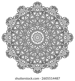 Detailed Mandala with Beautiful Swirls for Mindful Coloring