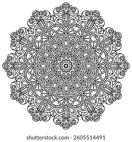 Detailed Mandala with Beautiful Swirls for Mindful Coloring