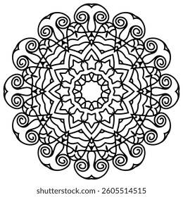 Detailed Mandala with Beautiful Swirls for Mindful Coloring