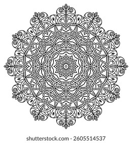 Detailed Mandala with Beautiful Swirls for Mindful Coloring