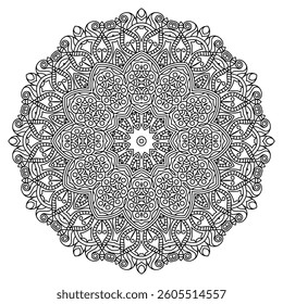 Detailed Mandala with Beautiful Swirls for Mindful Coloring