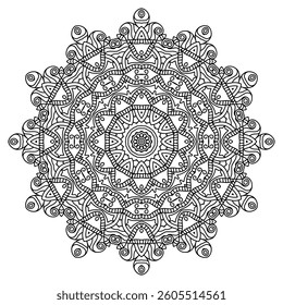 Detailed Mandala with Beautiful Swirls for Mindful Coloring