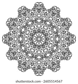 Detailed Mandala with Beautiful Swirls for Mindful Coloring