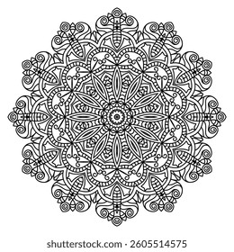 Detailed Mandala with Beautiful Swirls for Mindful Coloring