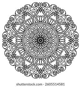 Detailed Mandala with Beautiful Swirls for Mindful Coloring