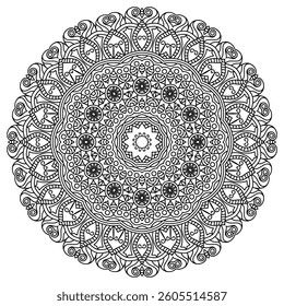 Detailed Mandala with Beautiful Swirls for Mindful Coloring