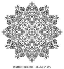 Detailed Mandala with Beautiful Swirls for Mindful Coloring