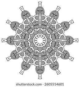 Detailed Mandala with Beautiful Swirls for Mindful Coloring