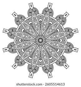 Detailed Mandala with Beautiful Swirls for Mindful Coloring
