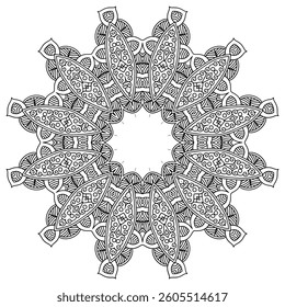 Detailed Mandala with Beautiful Swirls for Mindful Coloring