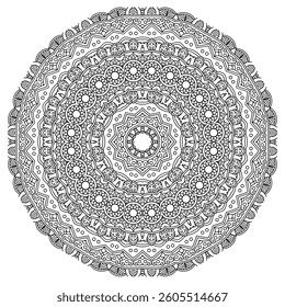 Detailed Mandala with Beautiful Swirls for Mindful Coloring