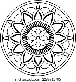 Detailed mandala for coloring book. Handdrawn line art mandala for zen meditation. Adults and kids coloring book decor element. Hand-drawn mandala isolated for tattoo or yoga prin