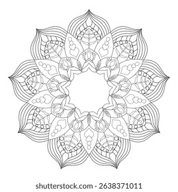 Detailed Mandala Coloring Page Vector - Intricate Heart Floral Pattern Adult Meditation Art Black White Line Design Printable Stress Relief