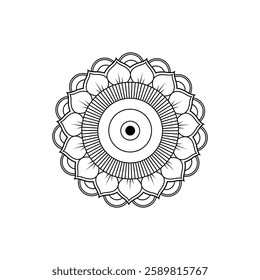 Detailed Mandala Design in Black and White Featuring Geometric Shapes, Floral Elements, Concentric Circles, Symmetrical Patterns, and Sacred Geometry Art