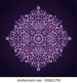 Detailed mandala on black background. Boho chic.Vector isolated illustration. samsara