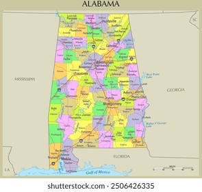 Detailed map of Alabama, United States