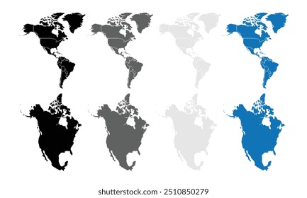 Detailed Map of America with isolated countries.United States, Canada ,Mexico. modern colorful style.States and geographical borders, political map vector illustration,Cities.