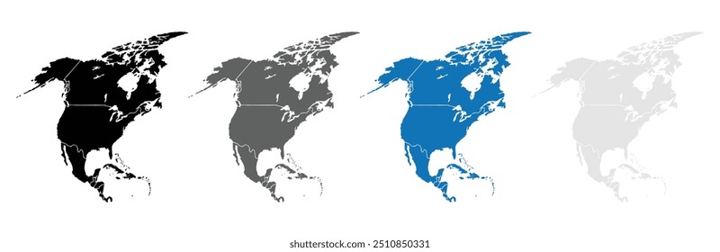 Detailed Map of America with isolated countries.United States, Canada ,Mexico. modern colorful style.States and geographical borders, political map vector illustration,Cities.