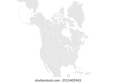Detailed Map of America with isolated countries.United States, Canada ,Mexico.States and geographical borders, political map vector illustration,Cities.