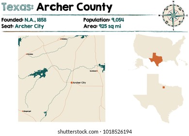 Detailed map of Archer county in Texas, USA