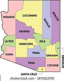 Detailed Map Arizona Counties Seats 库存矢量图（免版税）1870779112 | Shutterstock