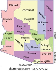 Detailed Map Of Arizona Counties With Seats