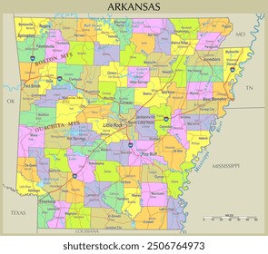 Detailed map of Arkansas, United States