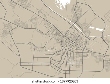 Detailed map of Ashgabat city administrative area. Royalty free vector illustration. Cityscape panorama. Decorative graphic tourist map of Ashgabat territory.