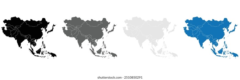 Detailed Map of Asia with isolated countries.China, India, Japan, South Korea, Indonesia, Saudi Arabia, Iran, Turkey, Thailand, Malaysia, Vietnam, Pakistan, Philippines, Bangladesh, Israel.