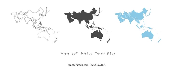 Detailed map of Asia Pacific isolated on white. Vector illustration. 