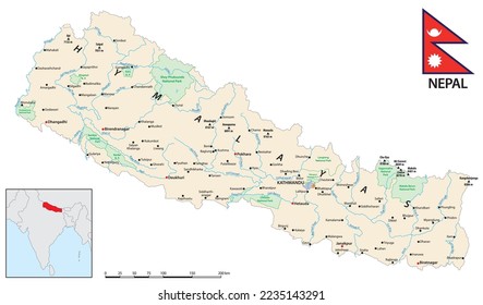 Mapa detallado del estado asiático del Himalaya de Nepal