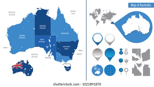 Detailed Map Australia Stock Vector (royalty Free) 1021891870 