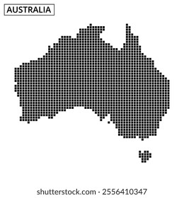 A detailed map of Australia created using dot patterns, highlighting its geographical layout and features effectively.