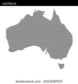 A detailed map of Australia created using dot patterns, highlighting its geographical layout and features effectively.