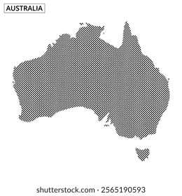 A detailed map of Australia created using dot patterns, highlighting its geographical layout and features effectively.