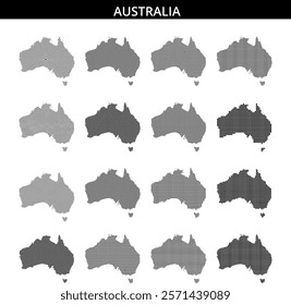 A detailed map of Australia created using dot patterns, highlighting its geographical layout and features effectively.