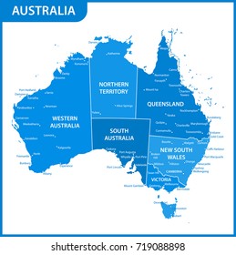 The detailed map of the Australia with regions or states and cities, capitals