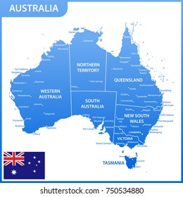 The Detailed Map Of The Australia With Regions Or States And Cities, Capitals, National Flag