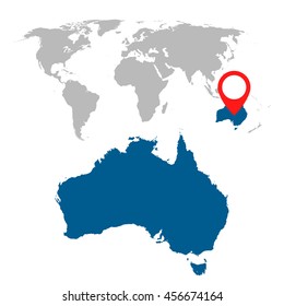 Detailed map of Australia and World map navigation set. Flat vector illustration.